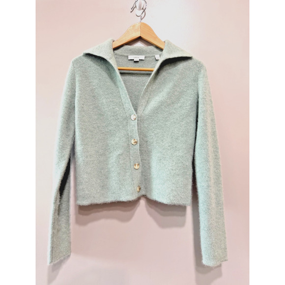 VINCE 100% cashmere Thick V neck Collared cardigan sage minimalist Size XS - Picture 2 of 6